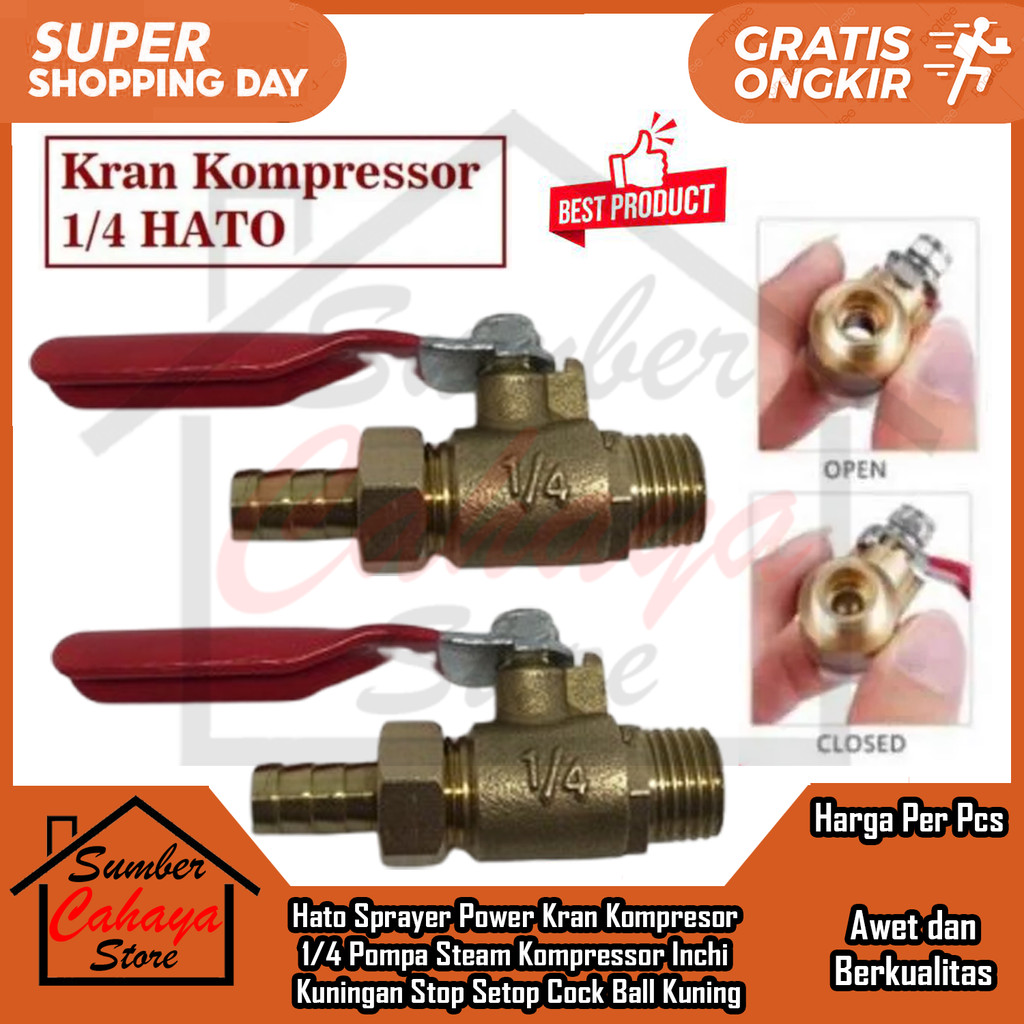 Hato Sprayer Power Kran Kompresor 1/4 Pompa Steam Inch Inci Inchi Compresor Kuningan Air Stop Setop 