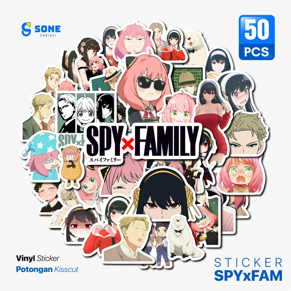 

Stiker Anime Spy x Family bahan Vinyl Waterproof Sticker Helm Buku Journal Koper Motor Casing Laptop Tumbler