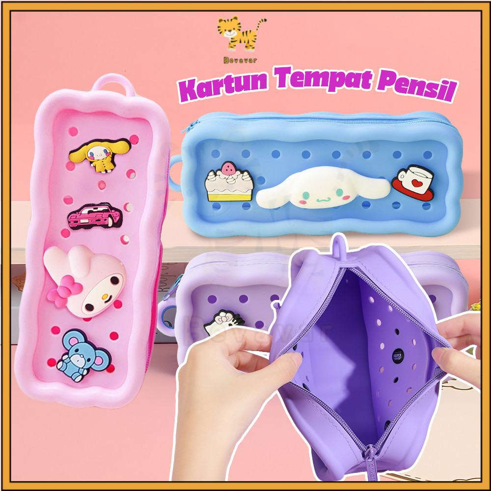 

​ID Bevavar​​ Kotak Pensil Silikon Perempuan Lakilaki Tempat Pensil Anak DIY Kartun Case
