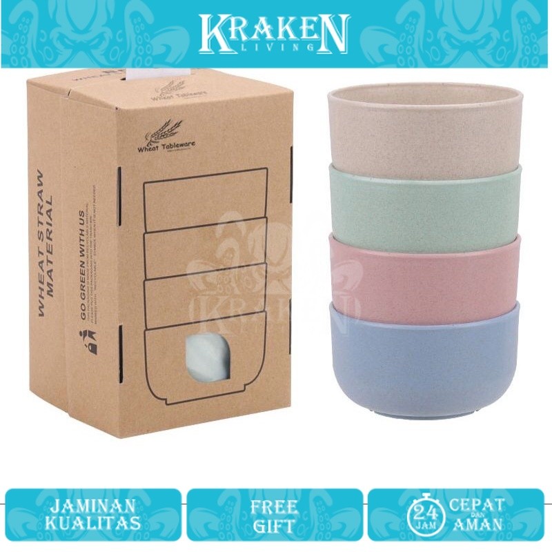 Mangkok Jerami Set 4pcs Wheat Straw Bowl Plastic Mangkuk Souvenir Set Box MS4  【KRAKEN LIVING】