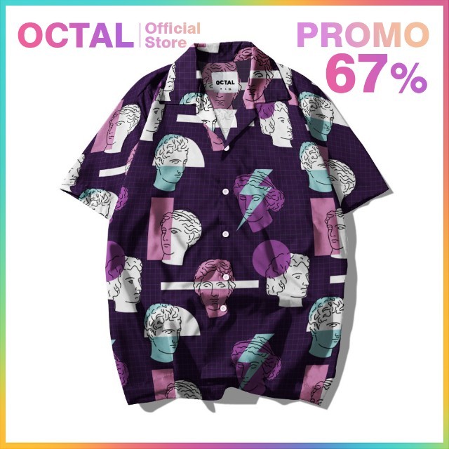 OCTAL - Kemeja Motif Pattern Pantai Printing Kasual Pria - Wanita KMP-0151