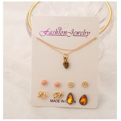 6 Pcs Set Kalung Liontin Anting Daisy Import Gaya Korea Fashion Tali - #1 GOLD