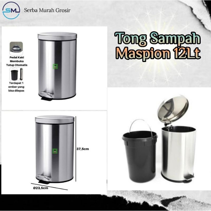 Keranjang Sampah/Tong Sampah/Tempat Sampah/Tong sampah Maspion stenlis 12Lt
