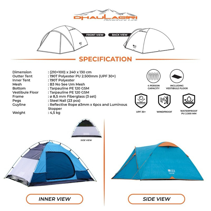TENDA DHAULAGIRI TERRA 45 REBORN GUNUNG KEMPING 4 5 P ORANG DOME DOUBEL LAYER