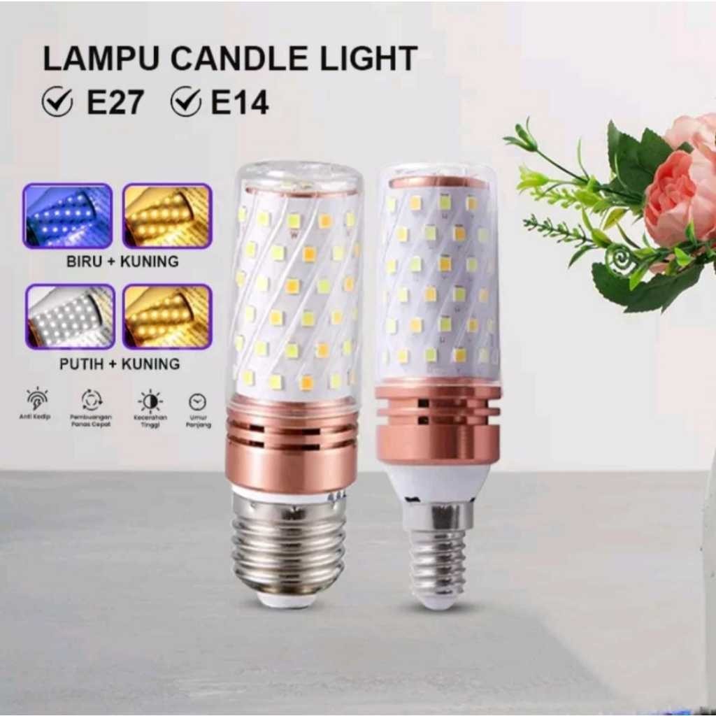 Lampu Candle LED E27 / Model Jagung / 3Warna 12W / Lampu Lilin Putih Kuning Netral / Ww Biru Ungu