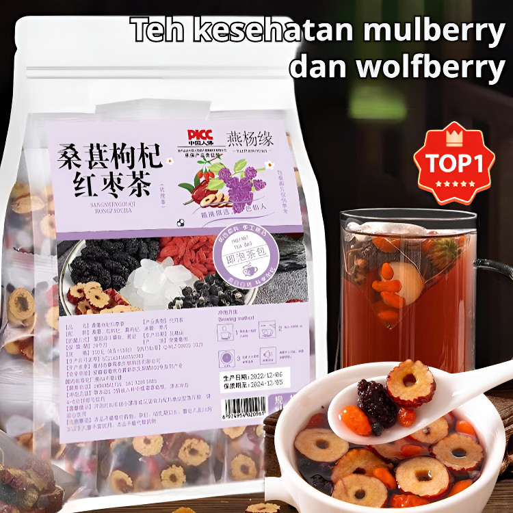 

✨[Mulberry menyehatkan ginjal] 120g (8g x 15 bungkus) teh kesehatan kombinasi mulberry wolfberry/teh bunga buah mulberry wolfberry kurma merah kemasan segitiga independen