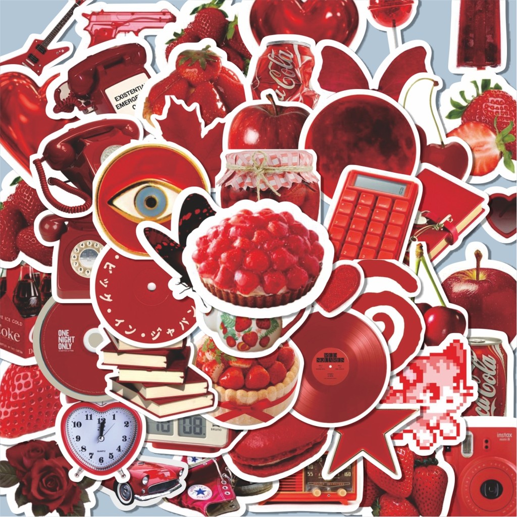 

100PCS Lucu Stiker INS Style Red Stiker Aesthetic Stiker Anti Air Stikers Berperekat Waterproof sticker decal buat Motor Helm Buku Journal Koper Casing HP Laptop Botol Minum Hadiah anak