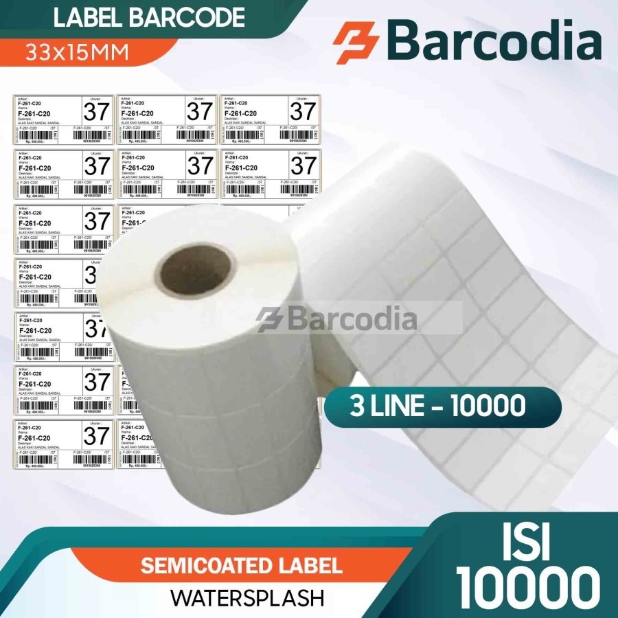 

Barcodia Label Stiker Semicoated 33X15 mm 3 Line Isi 10000pcs