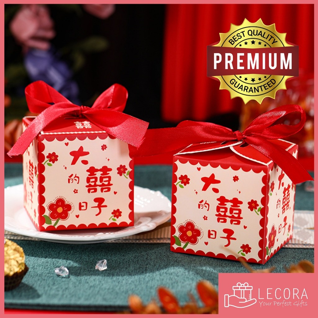 

LECORA Kotak Permen Coklat Kubus / Box Permen Coklat / Chinese wedding /paper bag shuangxi Persegi / perlengkapan sangjit Teapai Phangteh Candy Box