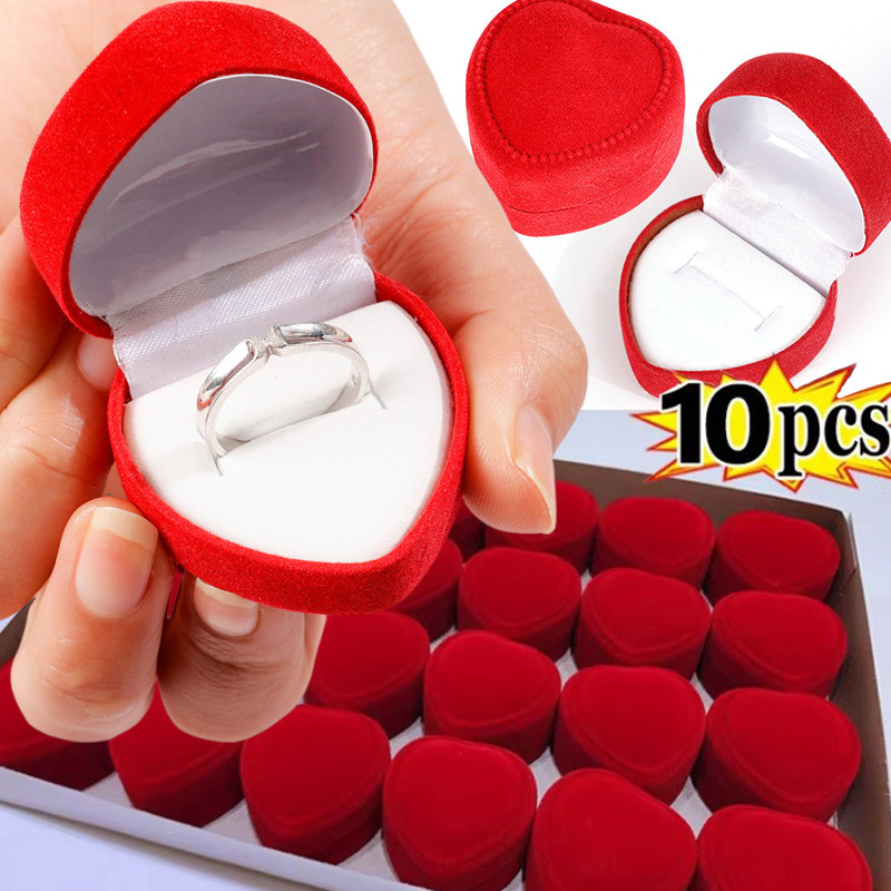 

Flocking Red Heart Shape Ring Boxes Jewelry Display Cases Holder Gift Box Wedding Ring Box Counter Packaging Rings Wholesale