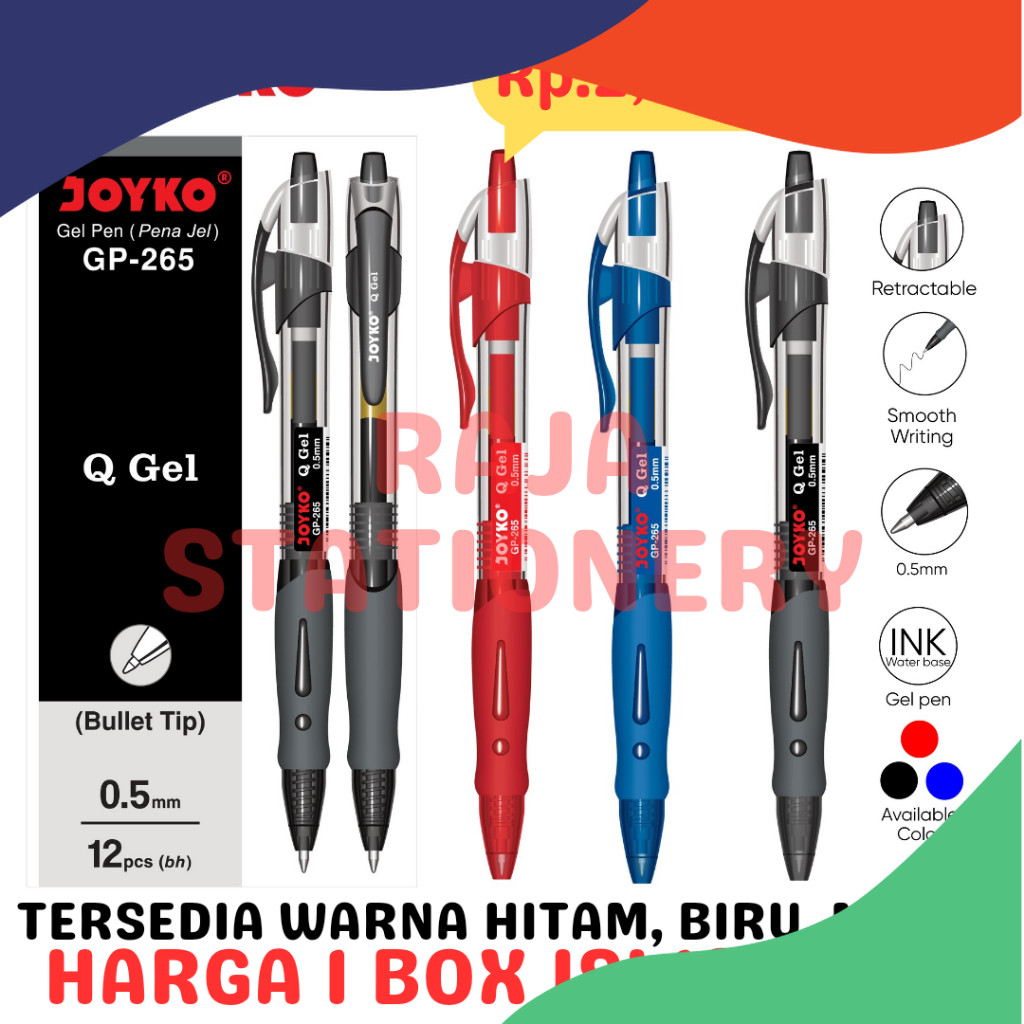 

COD JOYKO GEL PEN QGEL GP-265 PENA PULPEN JOYKO CETEK HITAM BIRU MERAH GP265 REFILL PEN Q-GEL GP-265 [BOX] SALE