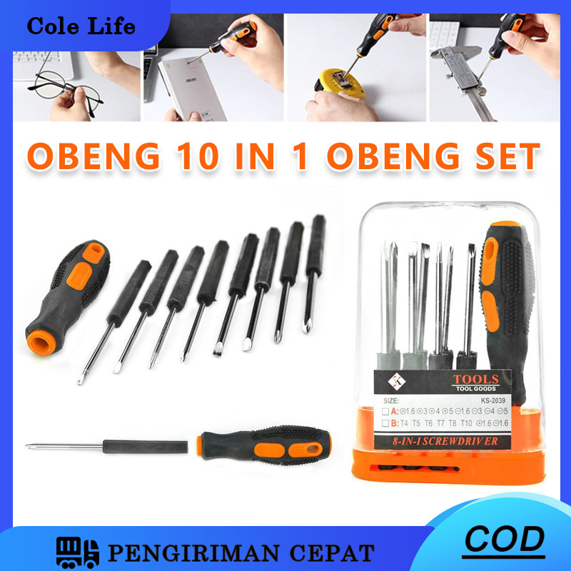10 In 1 Obeng Set Shock Set/Screwdriver/Kunci Shock Multifunction Screwdriver Set Perkakas Rumah/Scr