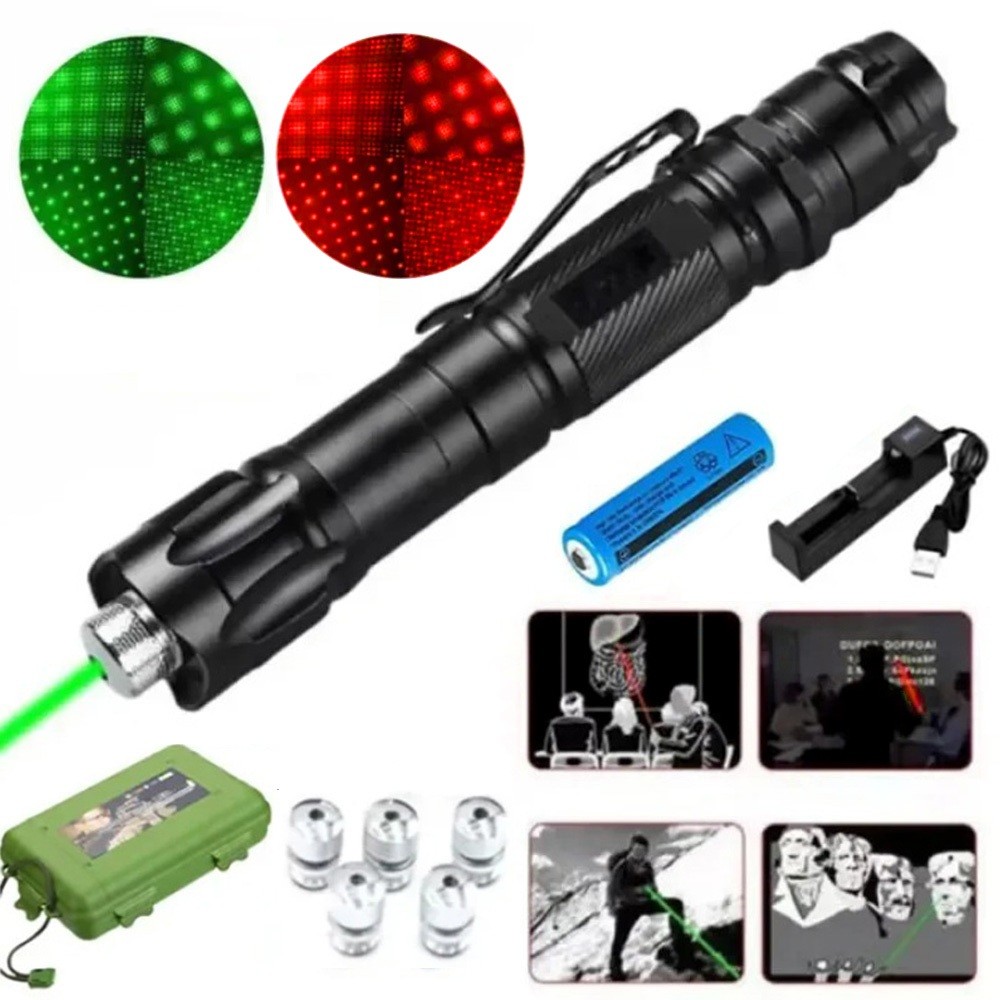1Set Red/Green Laser Pointer Jarak 16KM USB 303 laser hijau/merah jarak jauh Baterai Charge ORIGINAL