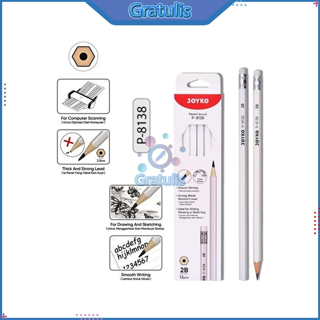 

PENSIL TULIS JOYKO 2B P-8138 [1 PACK/12 PCS] / ALAT TULIS SEKOLAH KANTOR / PENCIL / PINSIL / PENGSIL / ATK