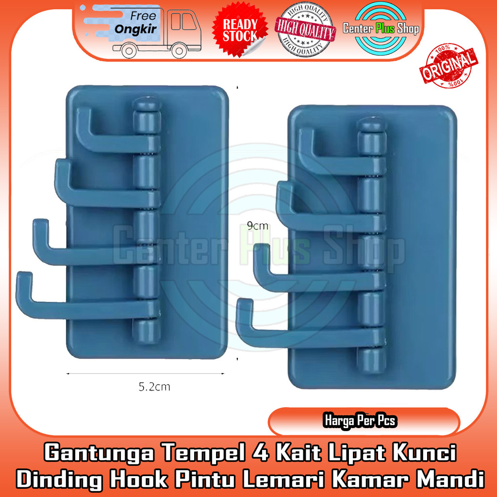 Gantungan Tempel 4 Kait Lipat Hook Tempel Kunci Dinding Tembok Wastafel Lemari Meja Pintu Kamar Mand