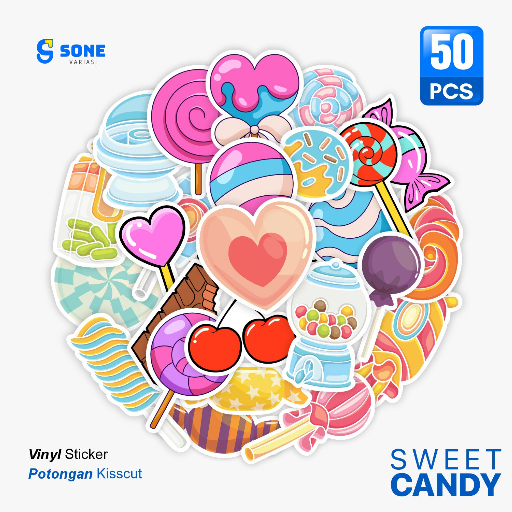 

Stiker Pack Sweet Candy/ Sticker Kartun Anak Paper Vinyl Waterproof Glossy Dekorasi Buku Jurnal