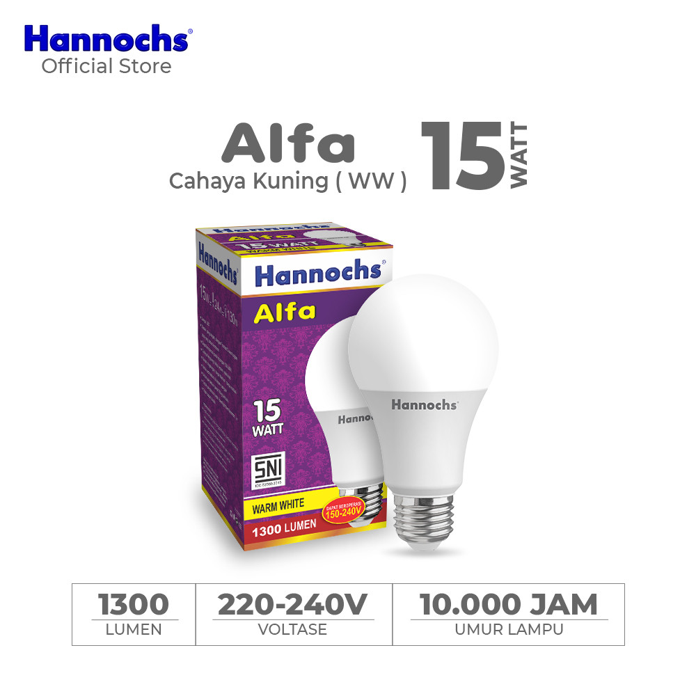 Hannochs Lampu Bohlam LED Alfa 15 watt Cahaya Kuning