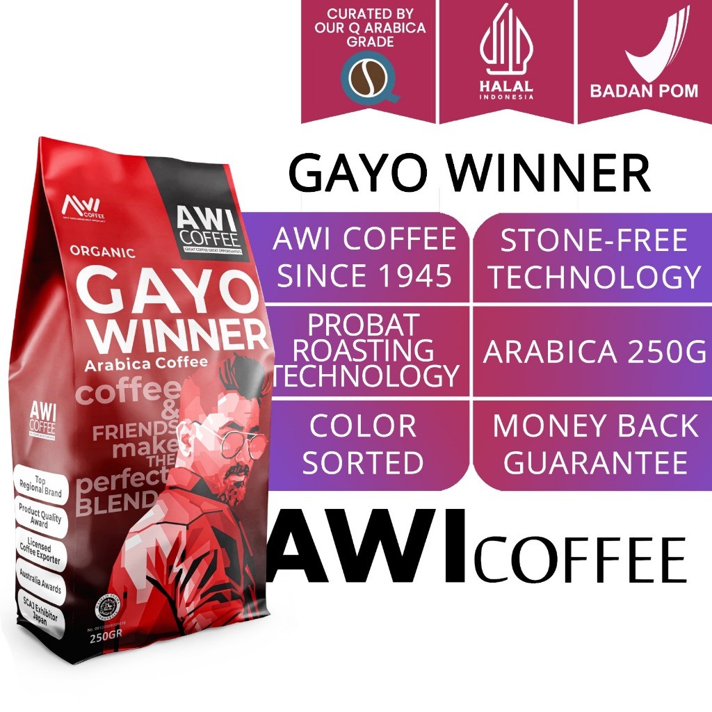 

GAYO WINE 250gr / KOPI GAYO WINNER 250gr | Kopi Aceh | Arabica | Roasted Coffee Bean | AWI COFFEE