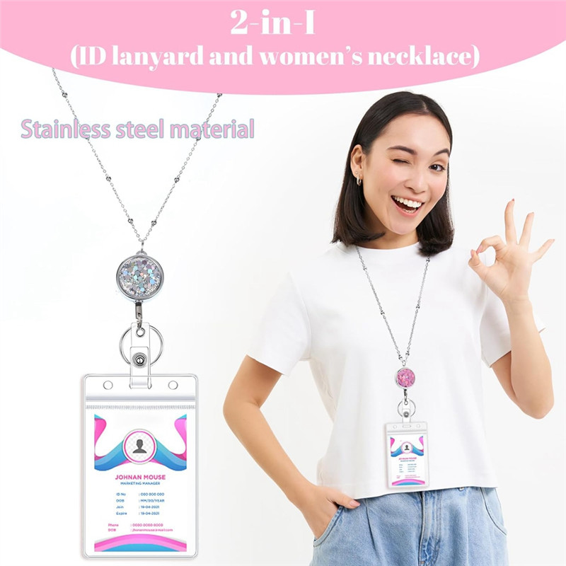 

3 Pack Women Lanyards For Id Badges With 6 Pcs Id Badge Holder For Women Cruise Lanyards Stainless Steel Glitter