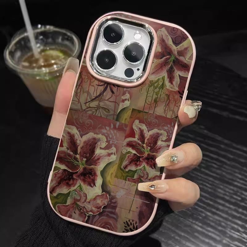 Casing Hp For Samsung A32 5G A34 M32 Oval Plating Lens Tanaman Lilies Silicone Case