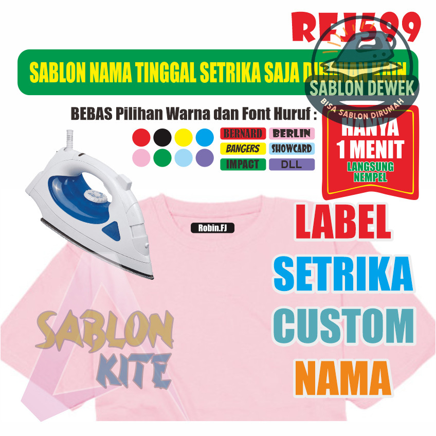 

RFJ599 Sticker Nama Label Printing Kain / Kaos Sablon Setrika Isi 50Pcs Gratis Custom Nama (Bukan Bordir Tapi Label DTF Bisa Ditempel)