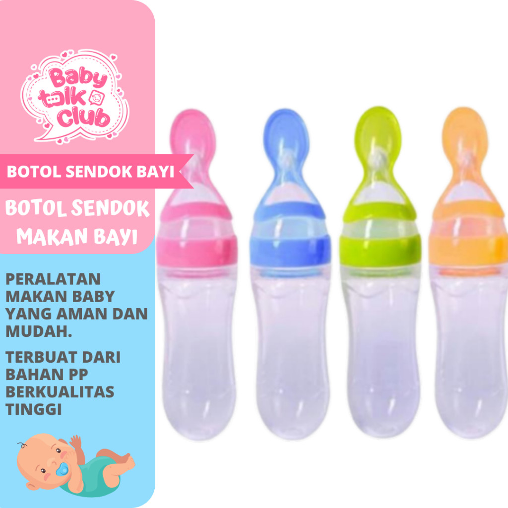BOTOL DOT Silicone Sendok Makan Bayi Botol Sendok makan Bayi Susu Baby Silikon sikat biru pink lucu 