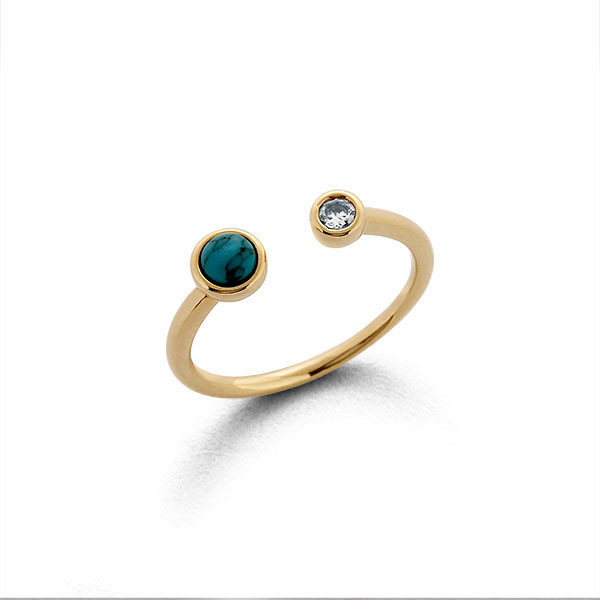 Cincin Emas Zircon Duo Turquoise -Duo Turquoise Zircon Gold Ring
