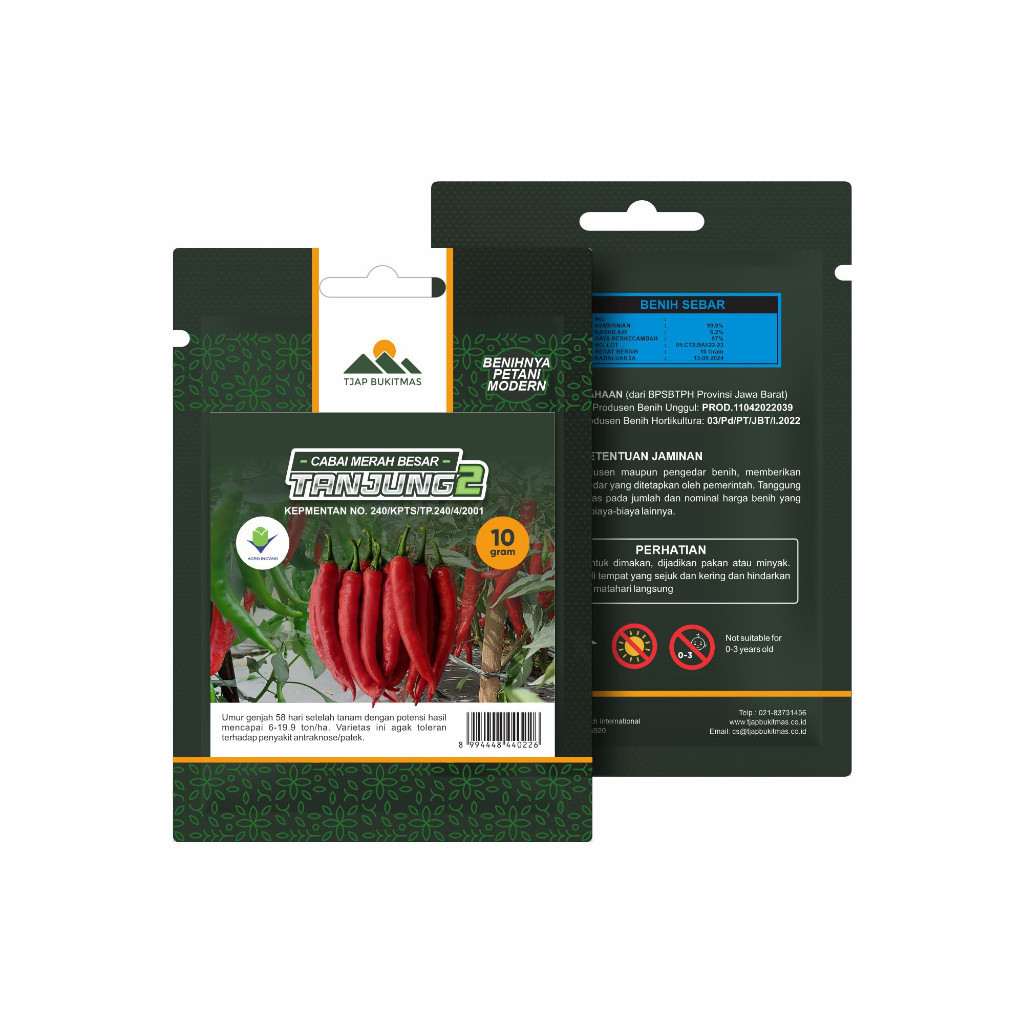 Benih Cabe Cabai Merah Besar TANJUNG 2 isi 10 Gram Sekitar 1200 Biji Bibit Tjap Bukitmas
