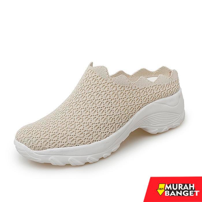 FOKU Sepatu Slop Santai Wanita Slip On Sneakers Korea Terbaru - Beige, 36