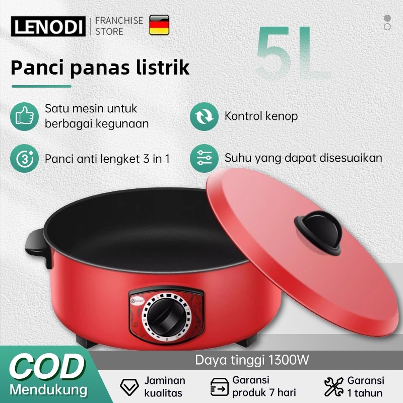 Wajan Enamel Multifungsi Teflon Besar 12 Inch Fry Pan Elektrik Anti Lengket 5L Panci Listrik Serbagu