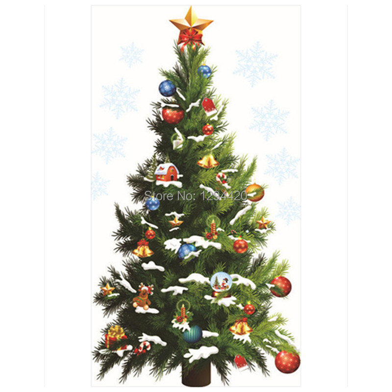 

New Year Xmas Poster Mural Snowflake Christmas Tree Wall Art Stickers Room Window Self-adhesive Wallpaper for Home Decorations