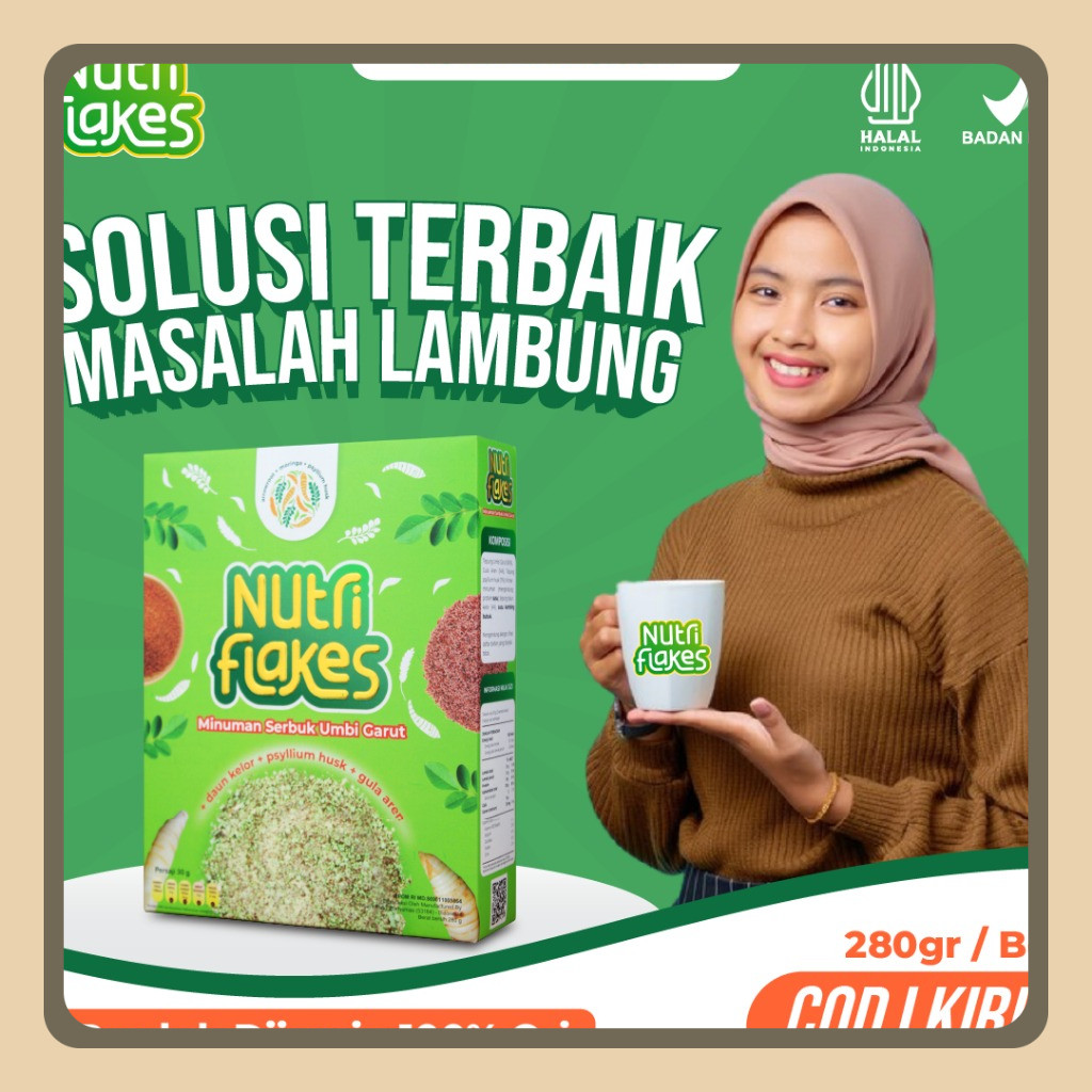 

Nutriflakes Atasi Asam Lambung, Maag, Gerd – Sereal Umbi Garut Herbal BPOM
