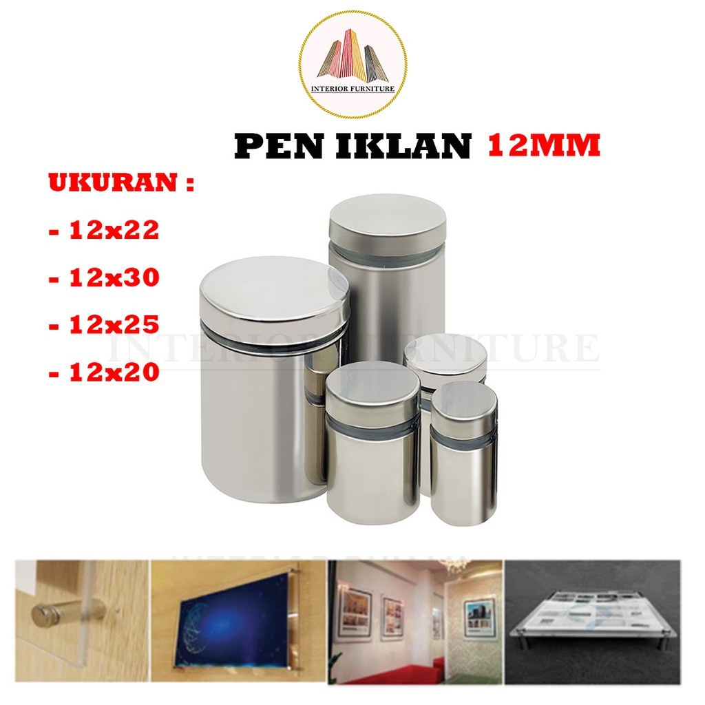 Pen Iklan Stainless 12 x 20 / 12 x 22 / 12 x 25/ 12 x 30 Baut Akrilik / Baut Kaca / Sign Board