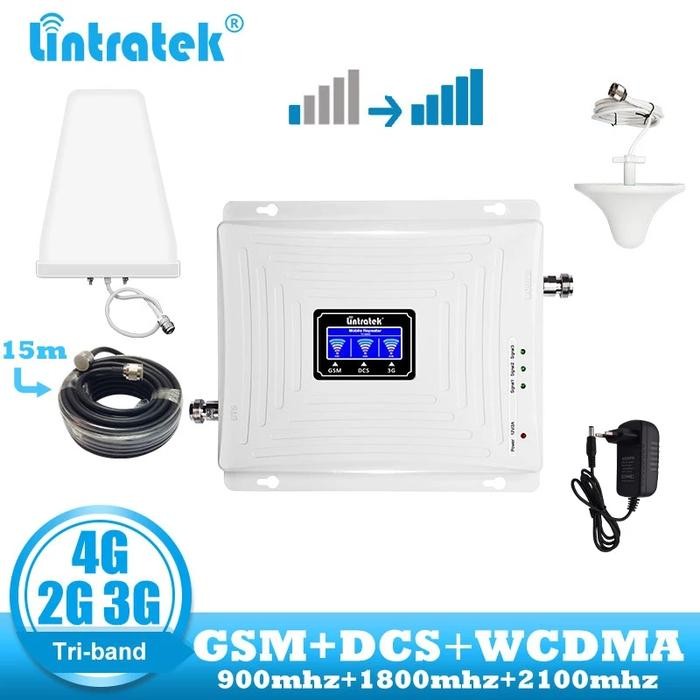 LINTRATEK Signal Booster Penambah Jaringan HP WiFi Internet GSM 2G 3G 4G TriBand 900-1800-2100MHz