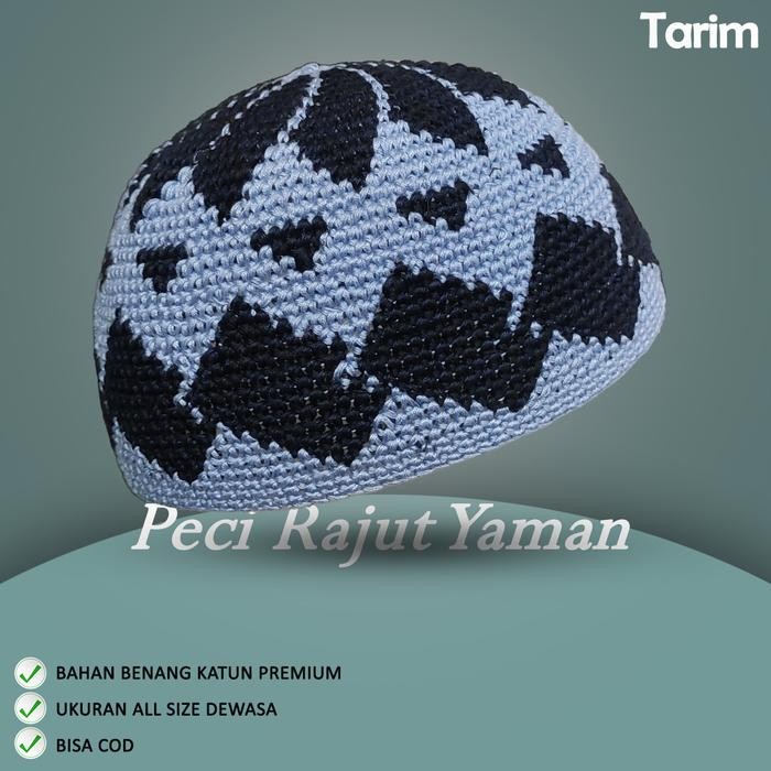 Peci Rajut Yaman Motif ACEH - Peci Rajut Aceh - Rajut Baceno - Hitam