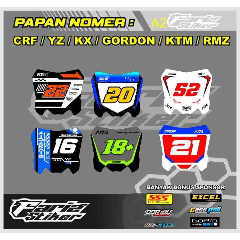 DECAL STIKER PAPAN NOMER CRF/KX/YZ/KTM/GORDON/RMZ