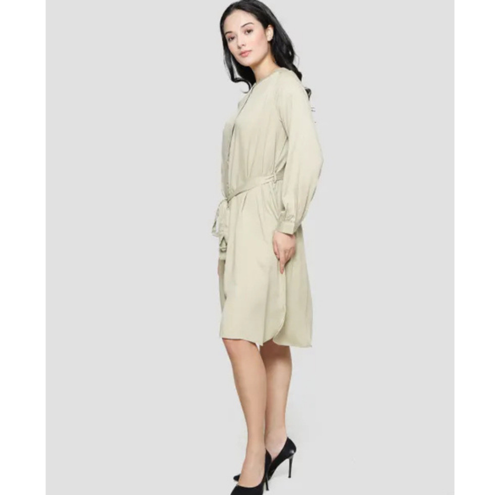 Midi Dress Conextion Tunik Polos Lengan Panjang Elegan