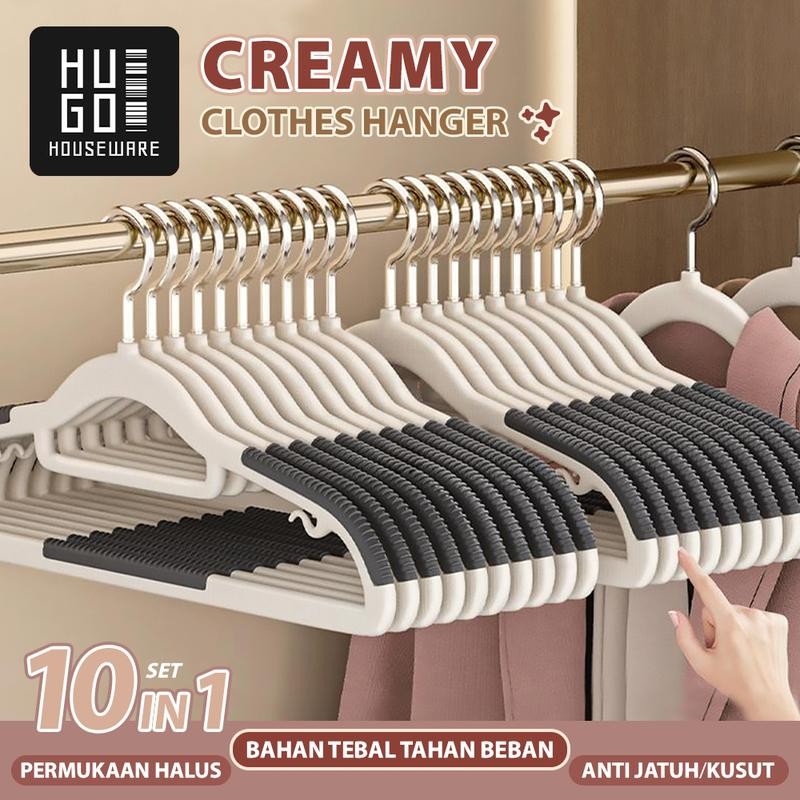 

HUGO Gantungan Baju Hanger Dewasa Anti Slip Gantungan Baju Karet Set Isi 10 Pcs Tebal Premium