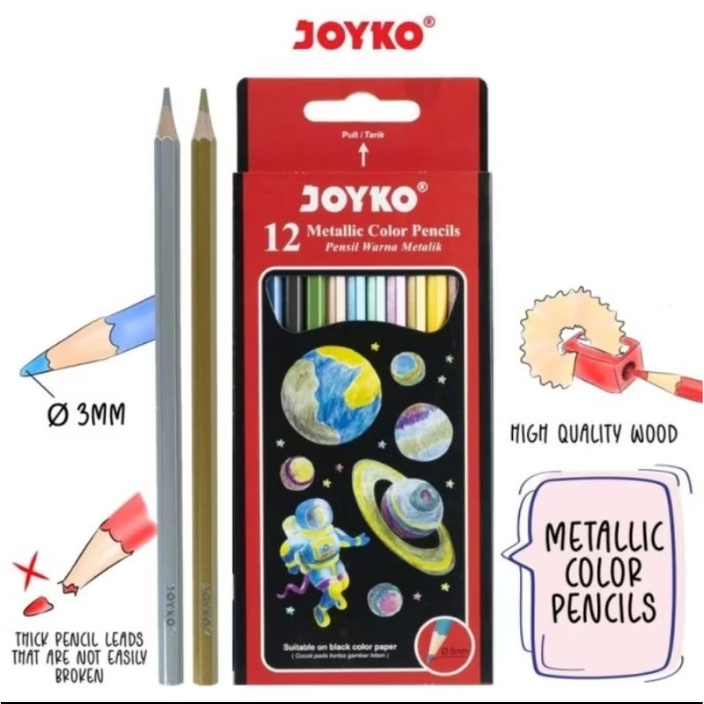 

Pensil Warna 12 Warna JOYKO CP-123M METALIC & Strong Leads / 12 Color METALIC Mewarnai