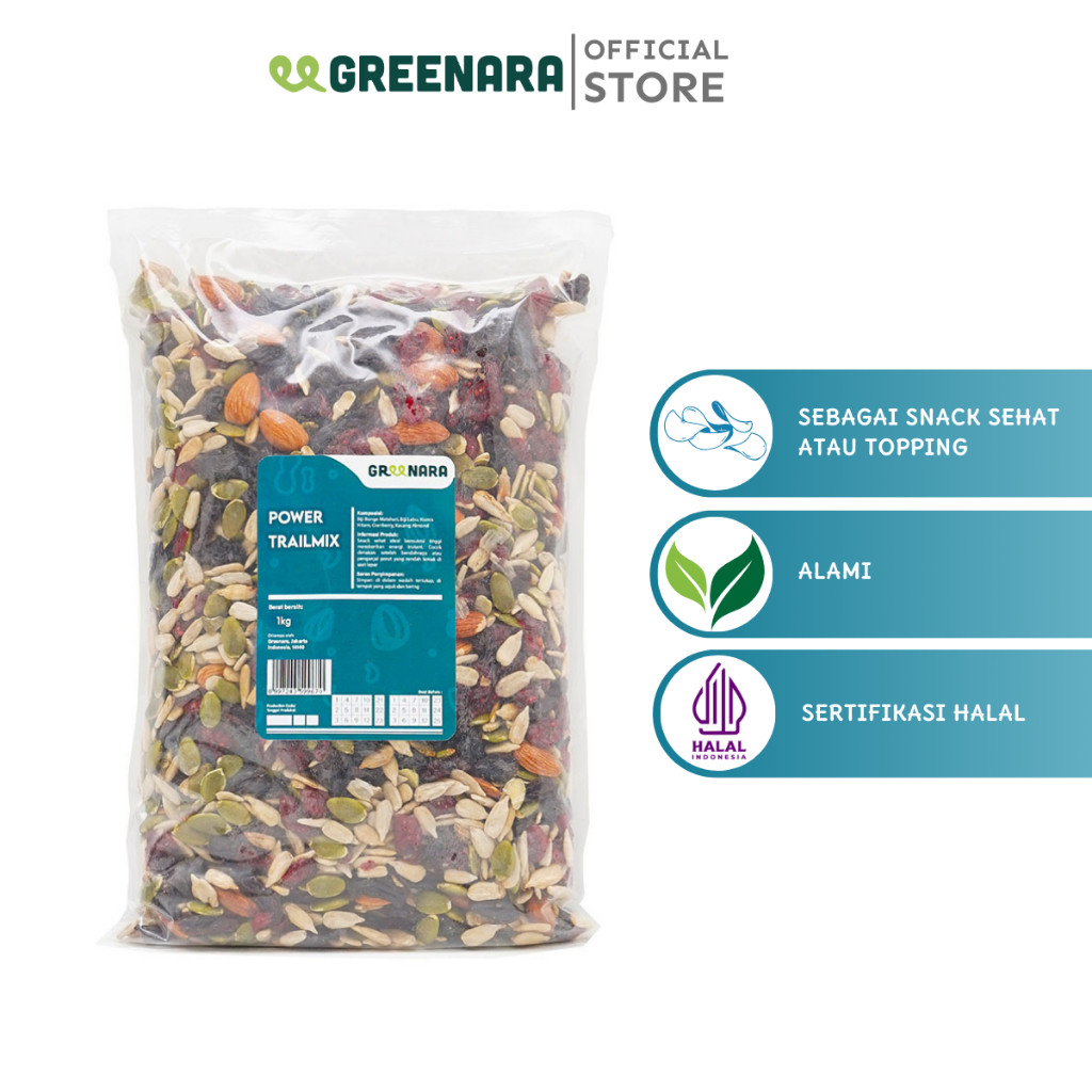 

Greenara Natural Power Trail Mix 1Kg / Healthy Snack (No Sugar Added) / Snack Sehat