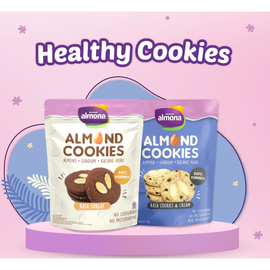 

Almona Almond Cookies 90gr - Chocolate Snack Sehat - No Preservative - No Coloring