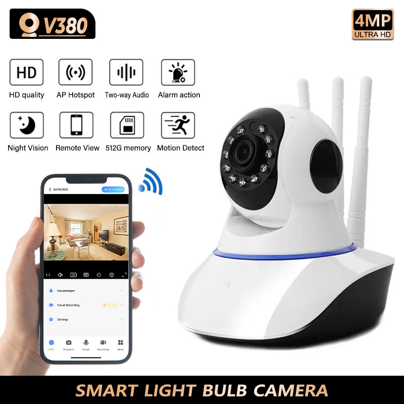 Kamera IP CCTV V380 Pro dengan 3 Antena Wireless Wifi  jarak jauh lewat hp