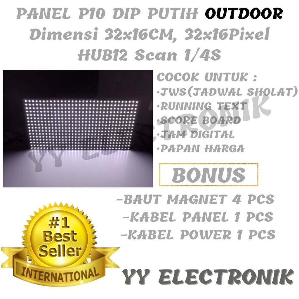 Panel Module Modul LED P10 Running Text DIP Putih White OutdoorCO