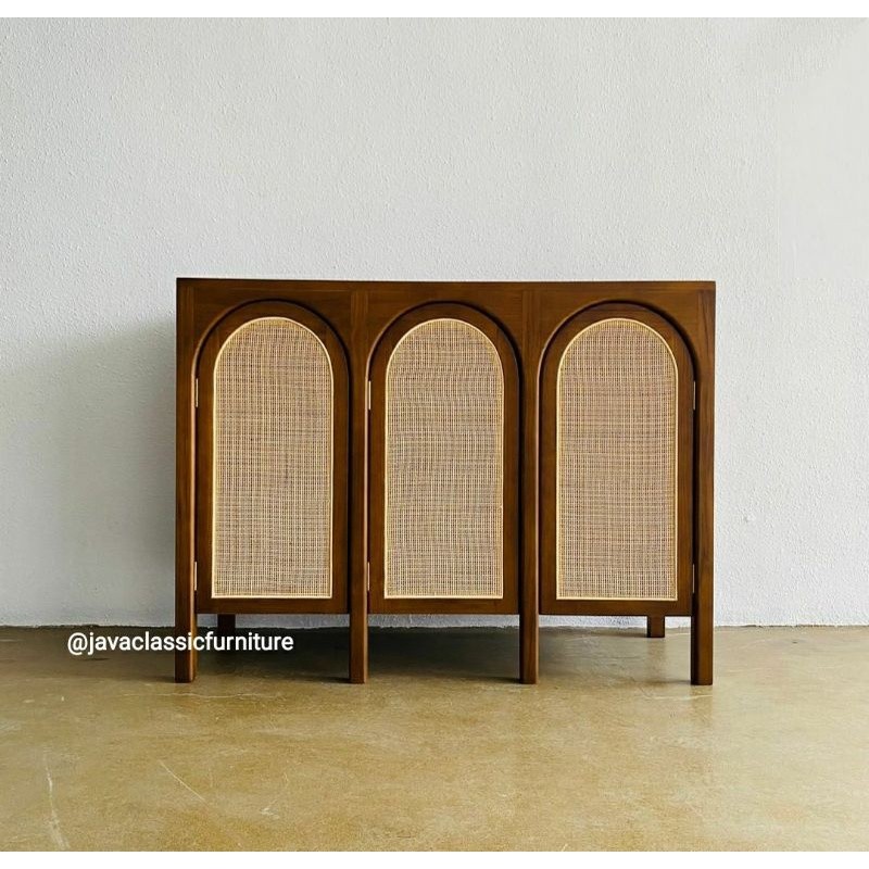 Bufet TV Scandinavia Retro Rotan Minimalis Vintage Cabinet Kayu Jati Drawer Pajangan Murah Berkualit