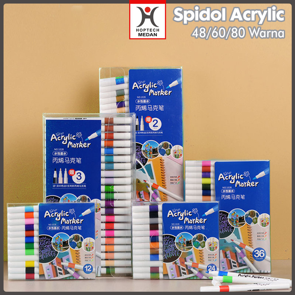 

Paus Biru - Spidol Acrylic Marker Spidol Warna Warni 1 Set DIY Painting Akrilik Marker 48/60/80 Warna