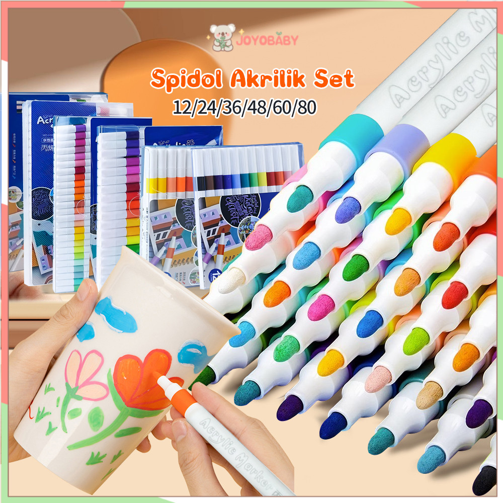 

​​Joyobaby​​ Spidol Akrilik Marker Set DIY Painting Acrylic Pastel Pulpen 12/24/36/48/60/80 Warnas