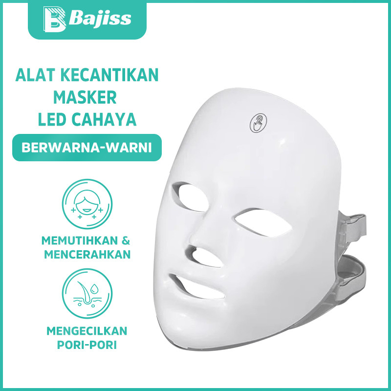 Bajiss Masker Terapi Cahaya LED PDT Terapi foton 7 warna Alat wajah yang dapat diisi ulang