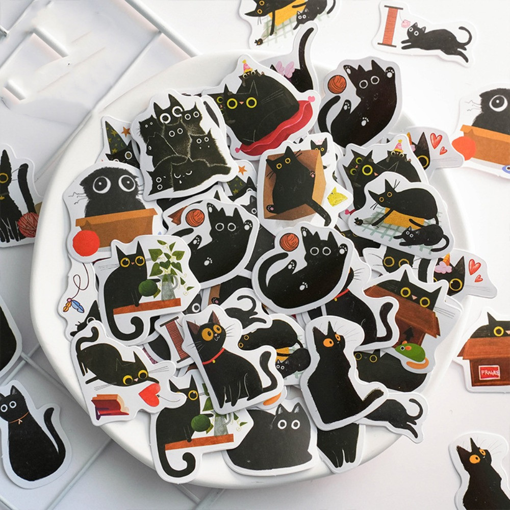 

46pcs Cute Scrapbooking Black Cat Sticker School Supplies Stationery Graffiti Sticker Diary Kawaii Children's Decoration