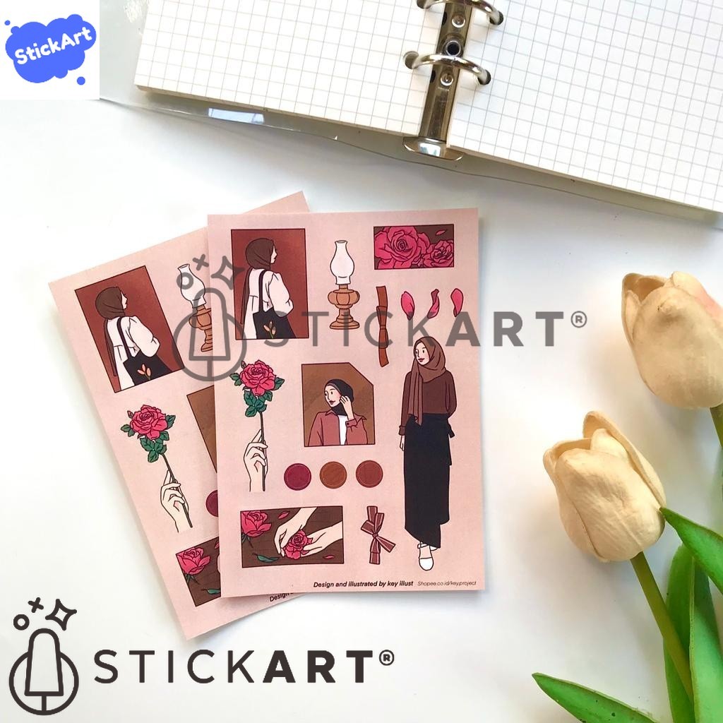 

[STICKART] Hijab sticker sheet ver.02/ Aesthetic sticker/ stiker jurnal BAHAN DAN KWALITAS PREMIUM