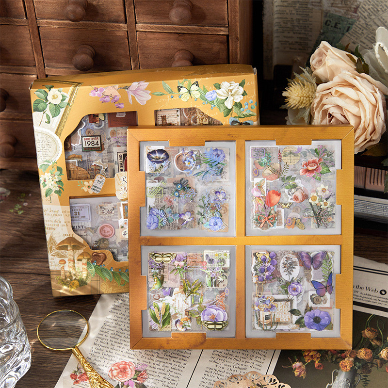 

Mr. Paper 100Pcs/Box Vintage Plant PET Stickers Creative Flowers Hand Account Material Decorative Stationery Stickers